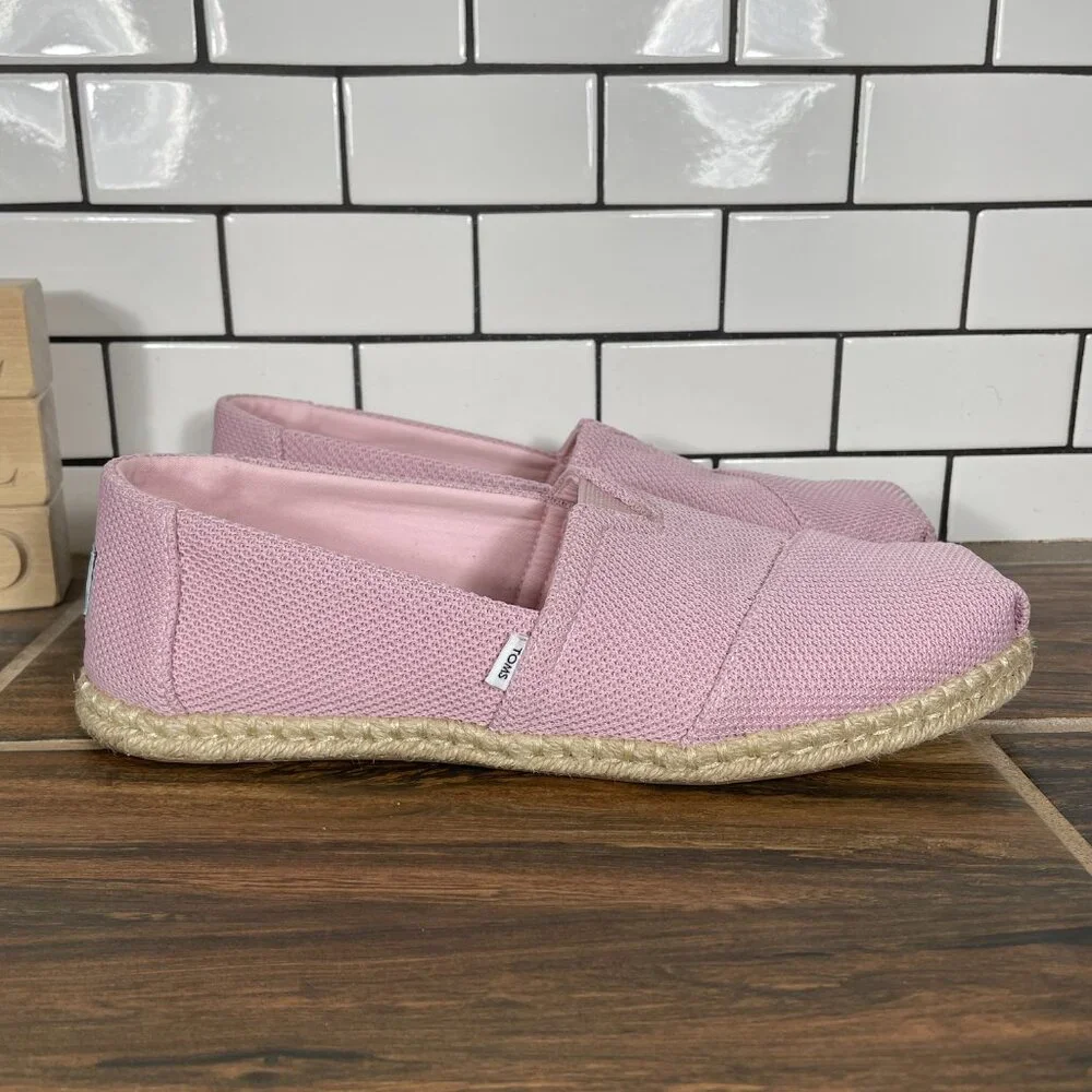 Toms Alpargata Rope Shoes Womens Size 9.5 Chalky Pink Repreve Knit Slip On Flats